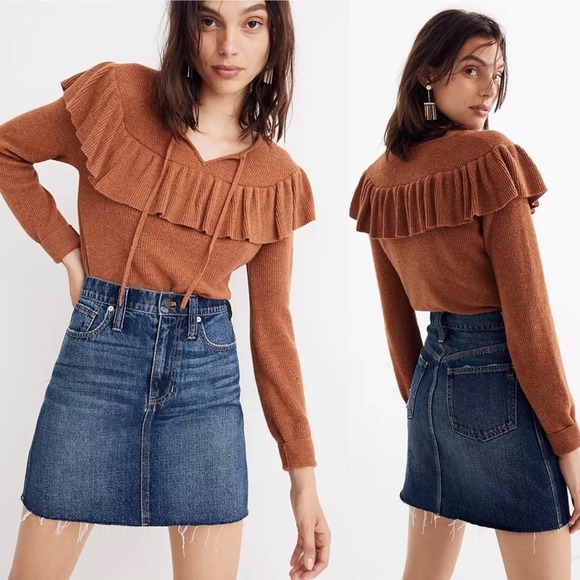 Madewell Dresses & Skirts - Madewell Rigid Denim Straight Mini Skirt: Reworked Edition Raw Hem Blue Size 27